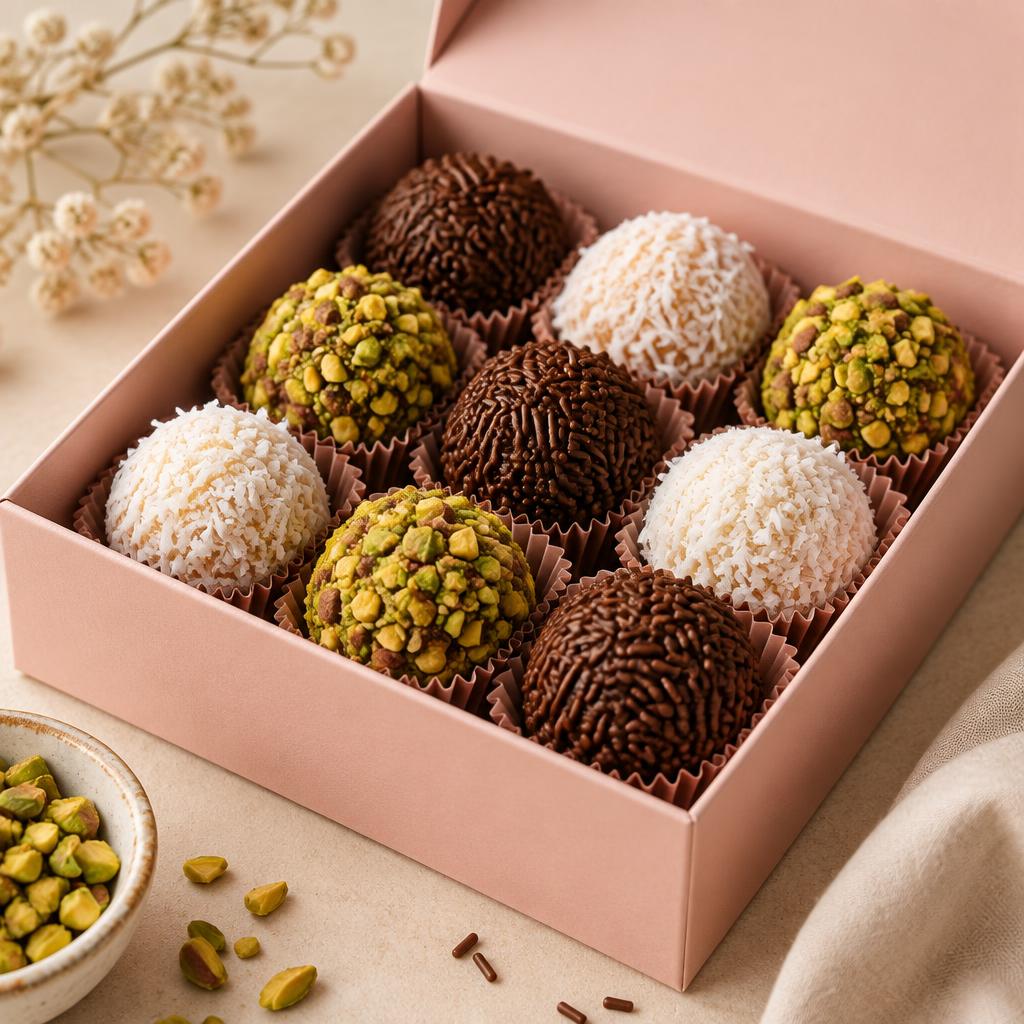 Caixa com brigadeiros gourmet variados